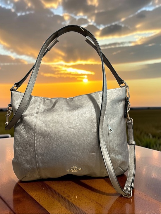 Coach Handbags - Coach Metallic Silver Pebbled Leather Shoulder Bag